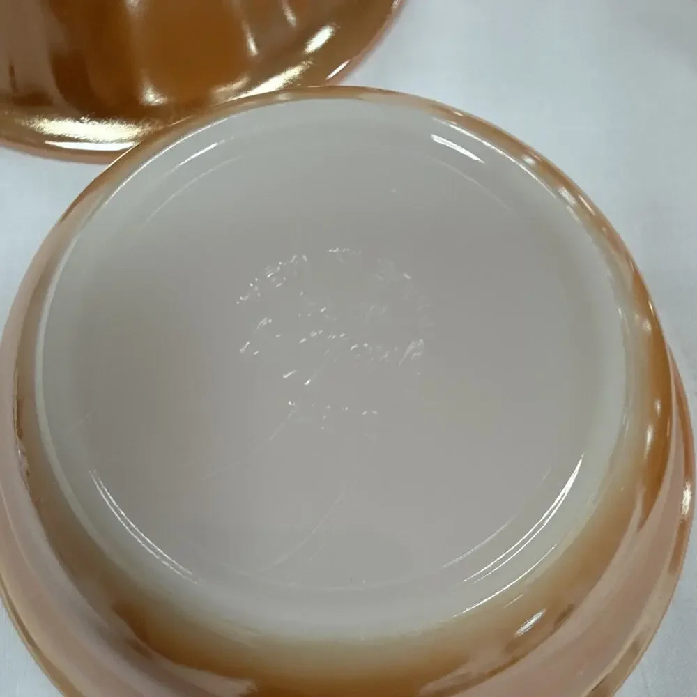 Copied - Fire-King Peach Laurel Stackable 4pc Bowl Set Mid-Century Pressed Glass